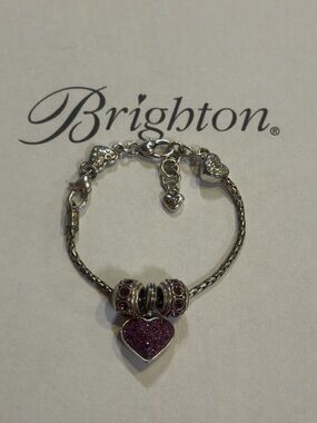 💜 Brighton Purple SWAROVSKI CRYSTAL SILVER Heart Charm Bracelet!